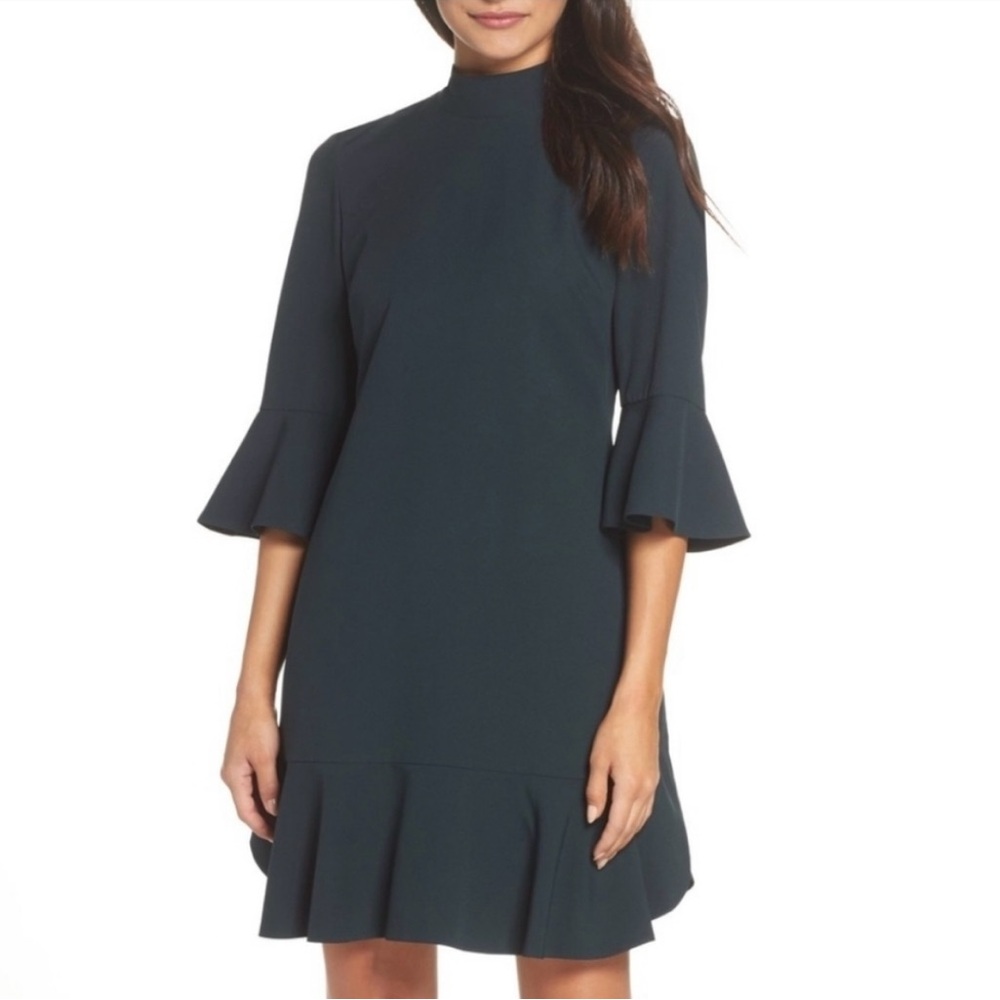 Chelsea28 Green Dress withBell Sleeves & Back Neck Tie